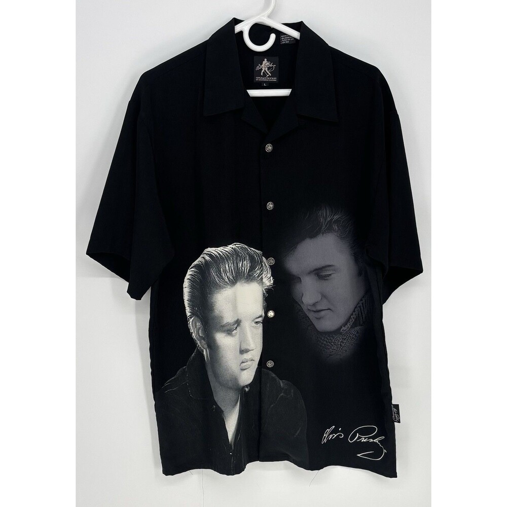 NWOT Vintage Elvis Presley Dragonfly Clothing Photo Portrait Y2K Shirt L Black